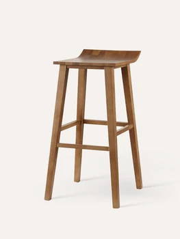 Барный стул из чистого массива дерева Современный простой кофейный барный стул Молочный чай Американское окно быстрого питания 75 Высокий барный стул Высокая ножка