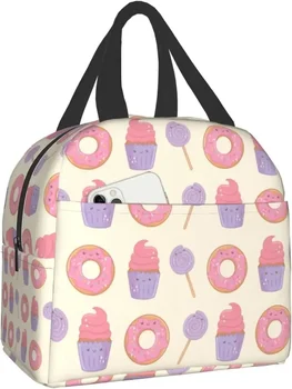 Sweet Kawaii Пончик Сумка для обеда Путешествия Работа Bento Многоразовые тоут Коробки для пикника Изолированные контейнерные сумки для женщин Мужчины Мальчики Девочки