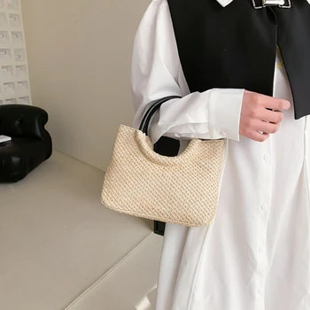 Летняя соломенная сумка с верхней ручкой Пляжные сумки Тканая сумка для покупок 2023 Design Сумки через плечо для женщин Простые женские сумки через плечо