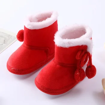 Зимние детские теплые красные сапоги - пушистая обувь для девочек 0-18 месяцев