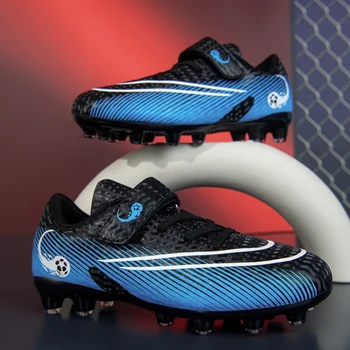 Новая мода Черно-синие футбольные кроссовки для детей Длинные шипы Футбольные бутсы Детские легкие кроссовки для мини-футбола Zapatillas Niño
