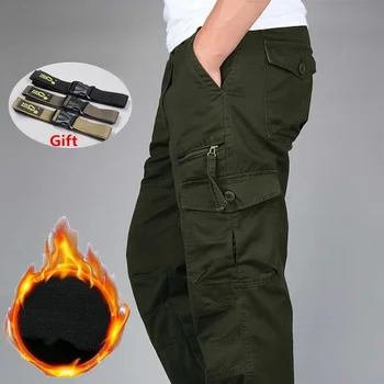 Зимние мужские брюки-карго Двухслойные флисовые теплые толстые военные камуфляжные тактические хлопковые длинные брюки мужские мешковатые повседневные брюки