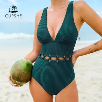 CUPSHE Цельный купальник с V-образным вырезом и V-образным вырезом для женщин Зеленый сексуальный купальник монокини с открытой спиной 2023 Купальные костюмы Пляжная одежда