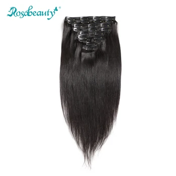 Rosabeauty Бразильская прямая заколка для наращивания волос 140 г / комплект 100% человеческие волосы Remy Hair 10 шт./компл. Натуральный цвет