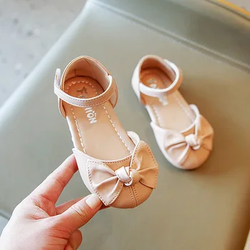 Весна-Лето Сандалии Новая Корейская Версия Полусандалии Девочки Baby Bow Princess Pu Обувь Мода Повседневная Детская Обувь