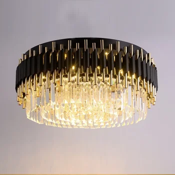 Современная роскошная черная + золотая люстра освещение большие круглые хрустальные лампы гостиная спальня светодиодная