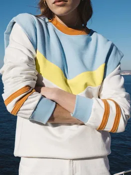 Женская модная толстовка контрастного цвета с треугольным треугольником 2022 осень-зима леди с о-образным вырезом и длинным рукавом пуловер с подплечником