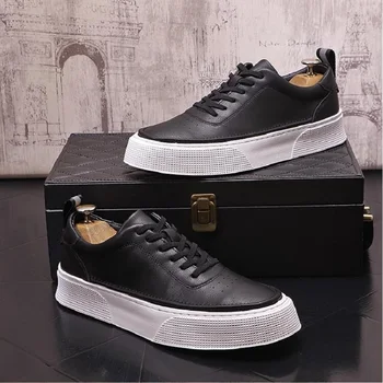 Модная белая черная обувь для мужчин Причинно-следственная нижняя шнуровка Лоферы Дизайнерские кроссовки для ходьбы Zapatos Hombre 1AA13