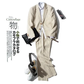 Льняной костюм Комплект Человек Блейзер Повседневная Весна И Осень Бизнес Хлопок Куртка Для Мужчин Лето Японский Корейский Британский Новый