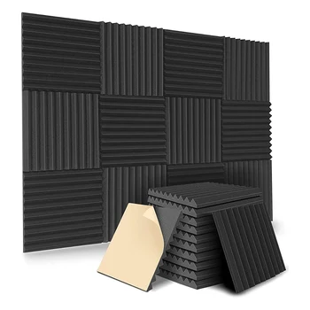 12 Упаковка самоклеящихся акустических панелей, Звукоизоляционные пенопластовые панели, Звукоизоляционные стеновые панели высокой плотности для дома (черный)