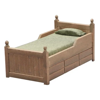 Мебель для кукольного домика Двуспальная кровать с постельными принадлежностями и ящиками для аксессуаров для кукольного домика