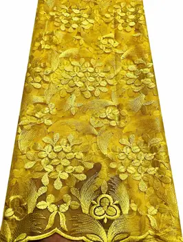 2023 Высококачественная французская сетчатая кружевная ткань Новейшая африканская кружевная ткань из тюля с камнями для нигерийского женского платья ALY118 Желтый