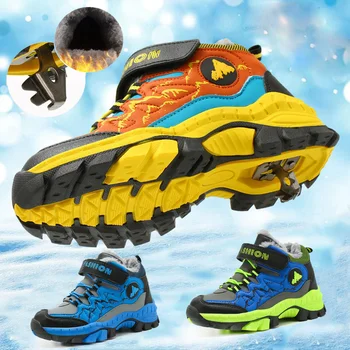 FLARUT Детская туристическая обувь Мальчики Водонепроницаемые нескользящие снегоступы Зимние теплые плюс меховые На открытом воздухе Спортивные кроссовки Slip On Sneakers