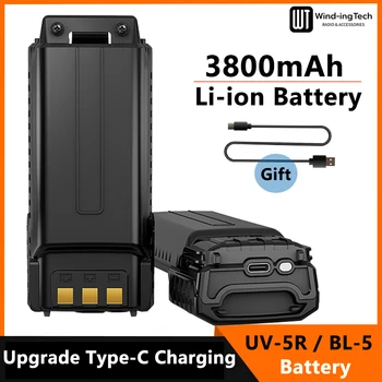 UV 5R Батарея для увеличения 7,4 В 3800 мАч Type-C Baofeng UV-5R Рация Литий-ионный аккумулятор для UV-5RA UV-5RE BF-F8HP F9 Двусторонняя радиосвязь