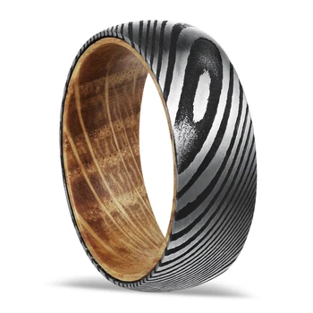 Дамаск с деревянным кольцом-инкрустацией для мужчин Обручальное кольцо 8 мм с гравировальной коробкой