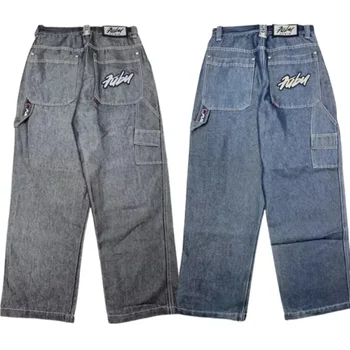 2023 Новая мода Уличная одежда Y2K Джинсы Harajuku 90-х Хип-хоп буквы вышитые синие свободные джинсы в стиле ретро Готические брюки с завышенной талией