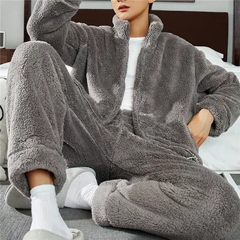 2023 Мужские утолщенные теплые пижамные комплекты фланель 2 шт. Пижамы мужские осенне-зимние домашние костюмы Мягкое ночное белье Пижама Loungewer