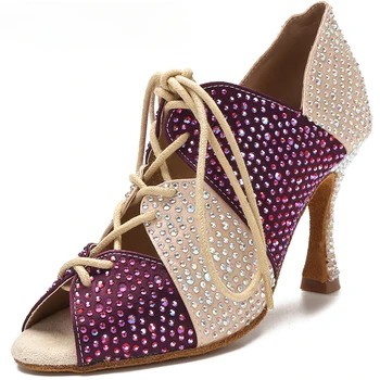 2023 новая обувь для латиноамериканских танцев женская танцевальная обувь с мягким низомнациональный стандарт dancecomfortвысокие каблуки flash diamond танцевальная обувь