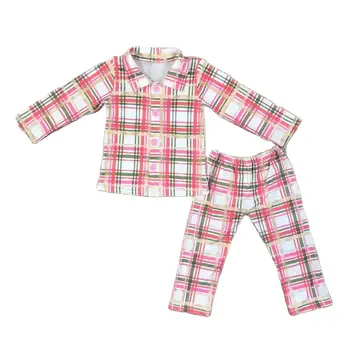 Новый бутик оптом детская одежда Новая клетчатая пижама брюки с длинными рукавами детская осенняя пижама