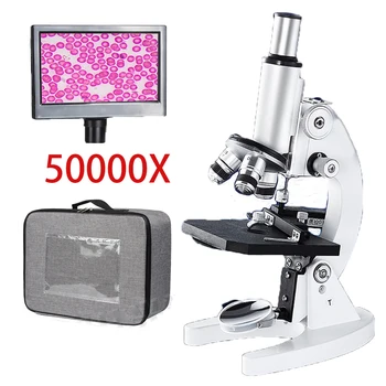 50000X Микроскоп биологических соединений с микроскопом Предметные стекла Адаптер для телефона + 5-дюймовый экран для детей Ученики Домашняя школа Лабораторный микроскоп