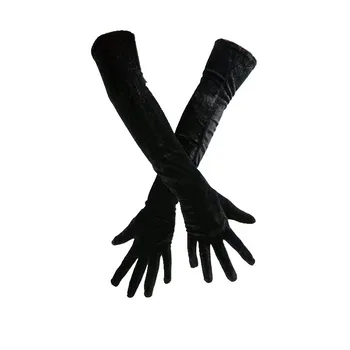 Черные бархатные длинные перчатки для тепла, бархатный этикет Зимние танцы Ретро-вечеринка Знаменитости Парадные перчатки Перчатки 1920-х годов