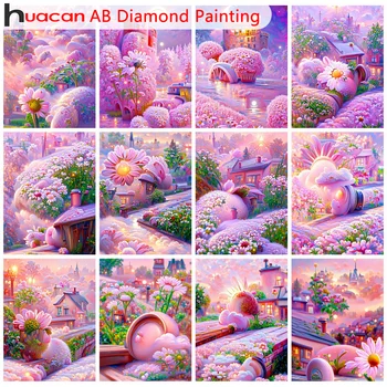 Huacan Diamond Painting New AB Pink Daisy Полная квадратная / круглая коллекция 2023 Мозаичный цветочный вышивка Домашний декор