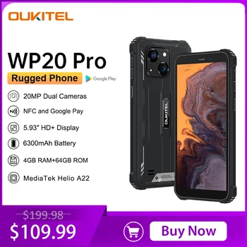 Oukitel WP20 Pro Прочный смартфон 5,93 дюйма 4 ГБ + 64 ГБ 6300 мАч Восьмиядерный мобильный телефон 20 МП Сотовый телефон NFC