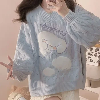 Sanrio Cinnamon Lolita Вышитый весенний и осенний свитер трикотажный жакет симпатичный мультяшный подшерсток пальто внешняя одежда комбинезон