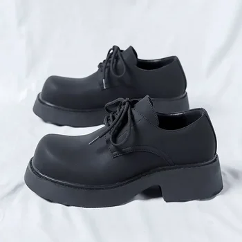 Новые Мужчины Твердая Черная Обувь Дерби Повседневная Спилок Кожа Оксфорды Мужская Платформа Платье Обувь Деловая Обувь Винтажная Уличная Одежда