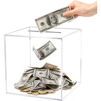  Копилка Прочная акриловая сберегательная денежная коробка Прозрачная копилка Куб Сберегательная коробка Коробка для хранения монет