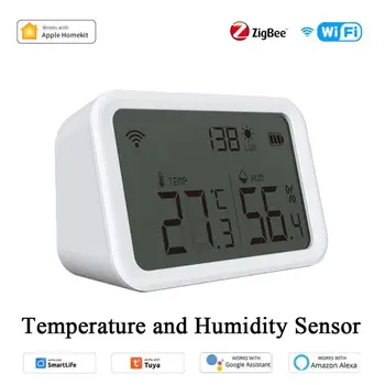 Tuya/HomeKit WIFI Zigbee Интеллектуальный датчик температуры и влажности и детектор света люкс Внутренний гигрометр Термометр с ЖК-экраном