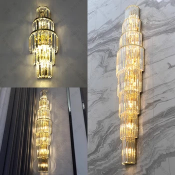  Делюкс Хрустальный настенный светильник, применимый к освещению Современный светодиодный креативный золотой дуплексный лестничный светильник в крытом отеле с спальней на вилле