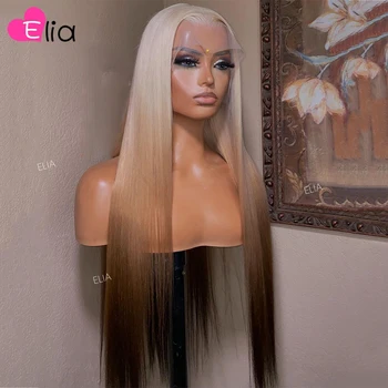 омбре парики из натуральных волос 13x4 фронтальный парик прямой 613 коричневых париков для чернокожих женщин 100% натуральные волосы прозрачное кружево 30 дюймов Elia