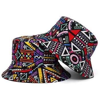 2023 Модная летняя шляпа-ведро для мужчин и женщин Винтажный геометрический абстрактный шаблон Панама Шляпы от солнца Боб Горро Хип-хоп кепка gorras