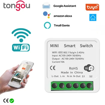 16A Tuya WiFi Smart Switch Светодиодный светильник Smart Life Push Модуль поддерживает 2-стороннее приложение Voice Relay Таймер Google Home Alexa