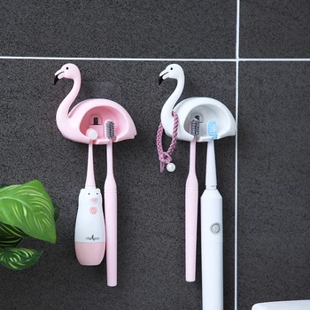 Креативная стойка для хранения зубных щеток Без перфоратора Фламинго Ванная комната Симпатичные зубные чистящие средства Стойка для хранения Держатель для зубных щеток Настенный