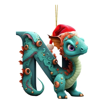 Рождественские мультяшные украшения дракона Акриловые буквы в форме статуи дракона Висячий декор Реалистичный с шапкой Санта-Клауса для детей и взрослых