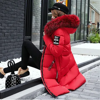  Зимняя утолщенная хлопковая женская куртка Новая мода большого размера Всематчевая теплая меховая куртка с капюшоном Длинные женские хлопчатобумажные пальто