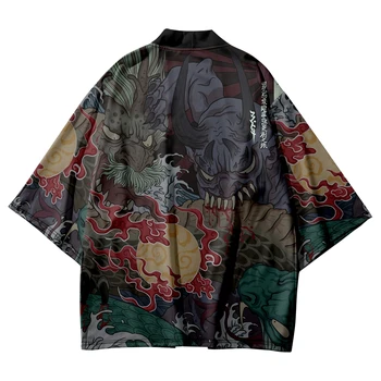 Японский мультяшный принт кимоно женский кардиган рубашка винтаж юката женский летний пляжный халат одежда плюс размер 6XL