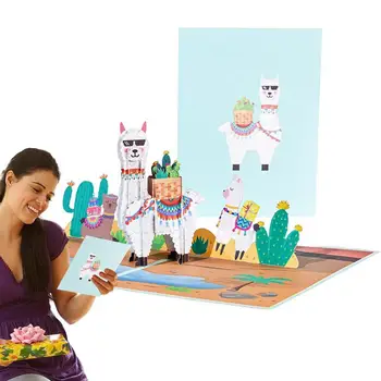 3D Альпака Поздравительная открытка Милое животное Всплывающие Поздравительные Открытки На День Рождения Праздничные Бумажные Открытки С Днем Рождения Креативная Поздравительная Открытка Для