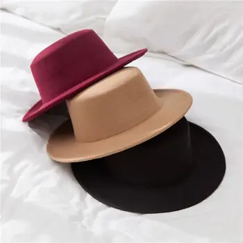 Элегантные плоские шляпы с широкими полями для женщин Леди Однотонные войлочные шерстяные шляпы-ведра Осень Весна Британский стиль Кепки