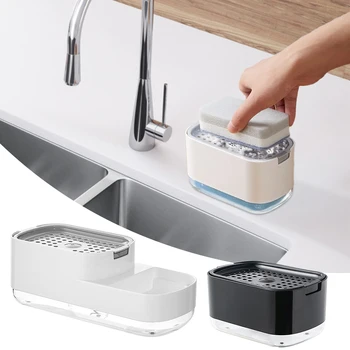 Дозатор средства для мытья посуды с держателем губки для кухонной раковины на столешнице Ручной пресс Дозатор мыла для мытья посуды Набор с щеткой