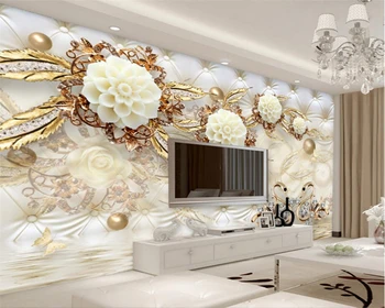 Beibehang Обои роскошные золотые белые цветы мягкая сумка мяч ювелирные изделия фон обои украшения для дома обои для гостиной